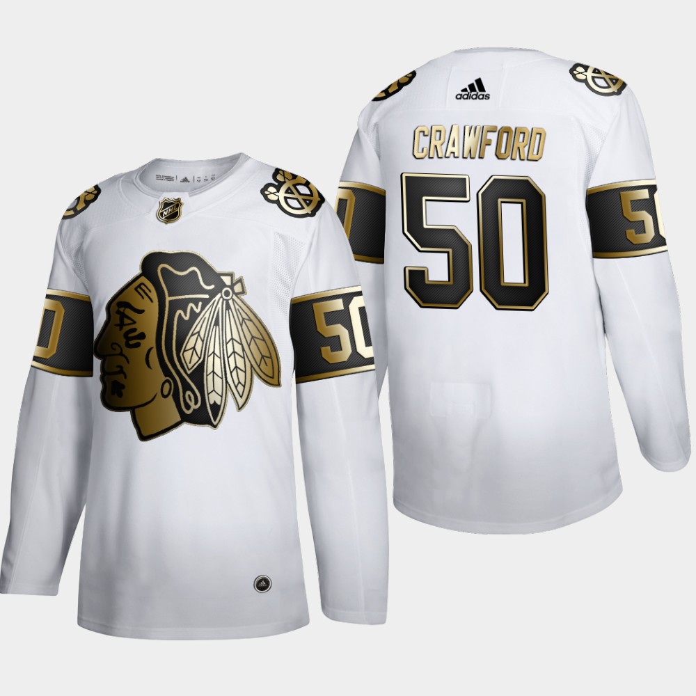 Chicago Blackhawks 50 Corey Crawford Men Adidas White Golden Edition Limited Stitched NHL Jersey